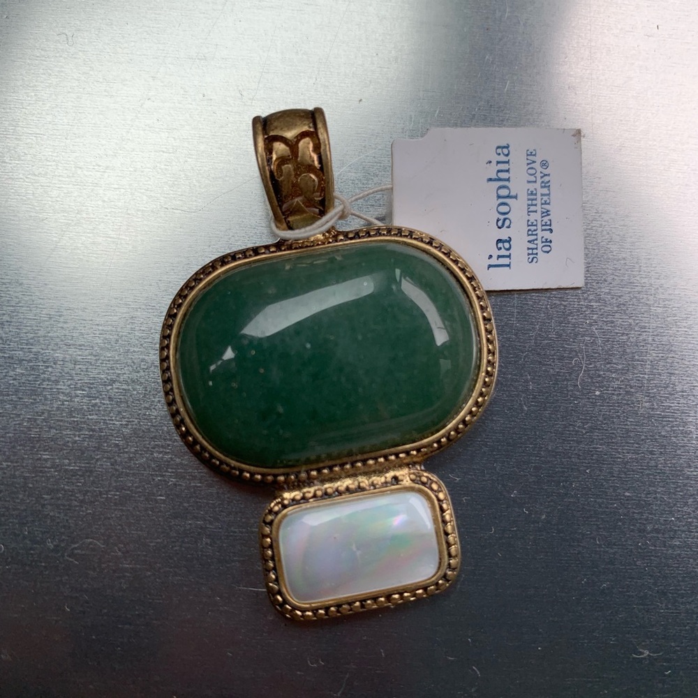 Lia Sophia Necklace Slide Green Stone